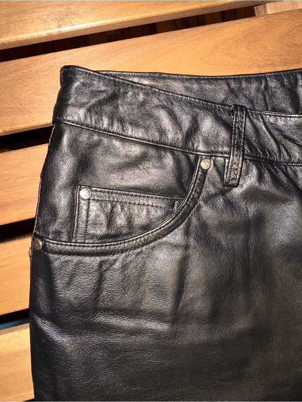 Harley-Davidson Black Leather Boot-Cut Flare Pants - Picture 8 of 12